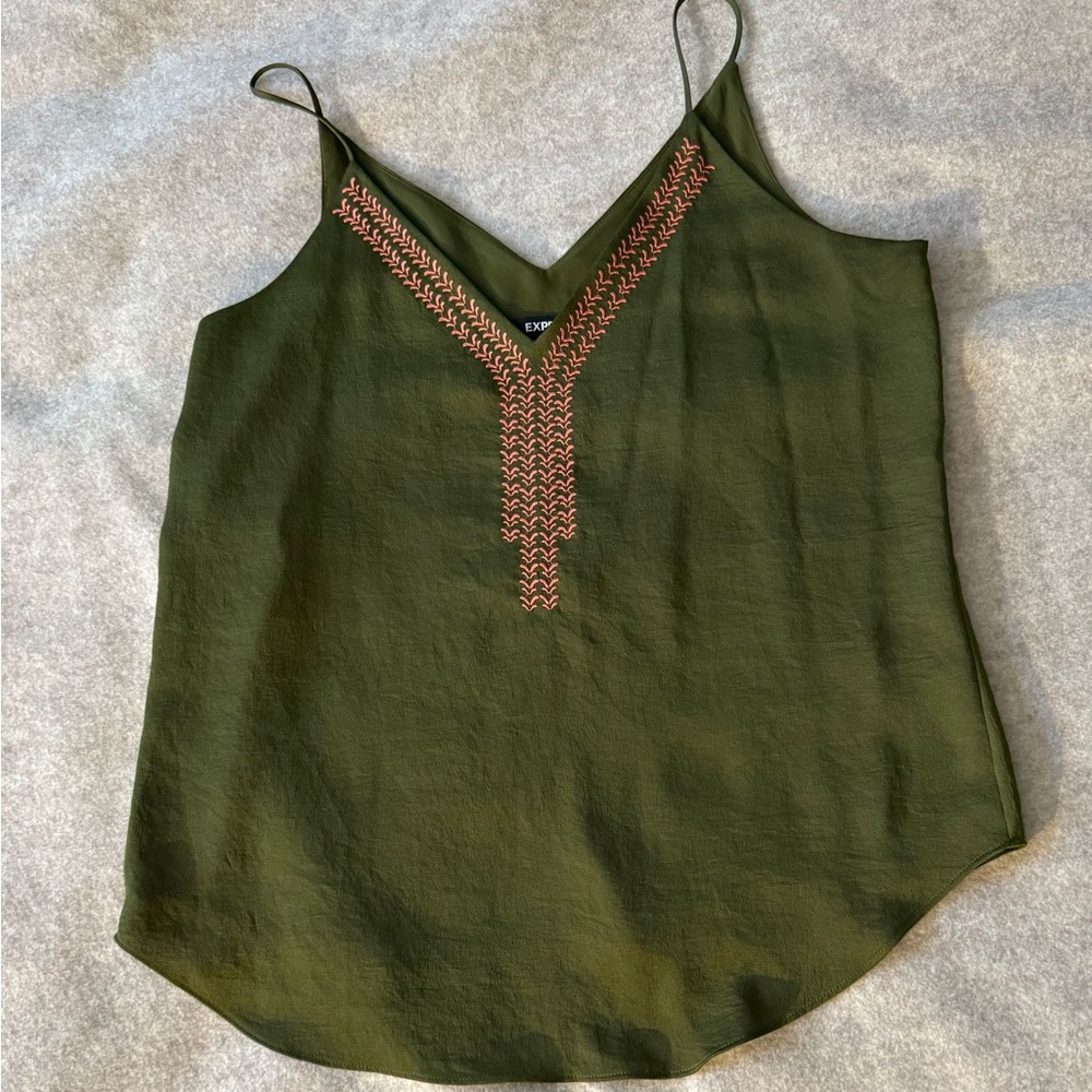 Express Olive Green Embroidered Camisole